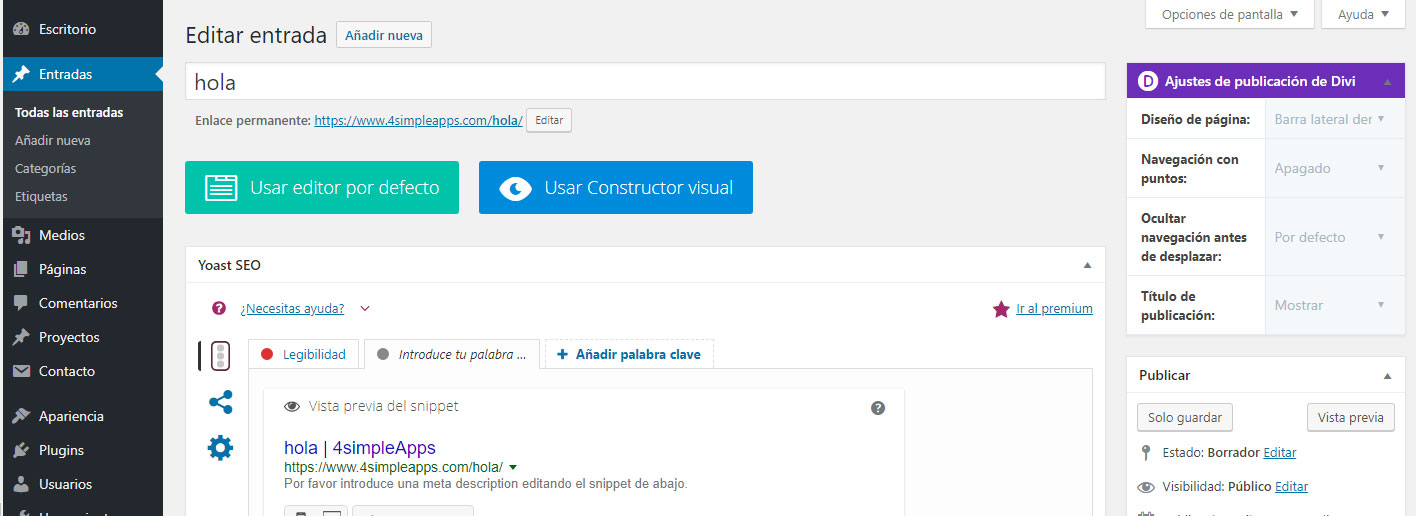 utilizar el constructor visual de divi